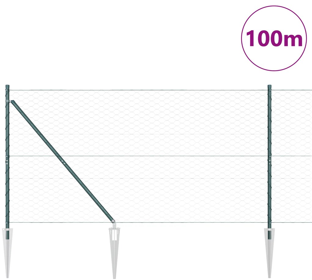 Cerca Hexagonal vidaXL Verde 1,4x100 m Aço