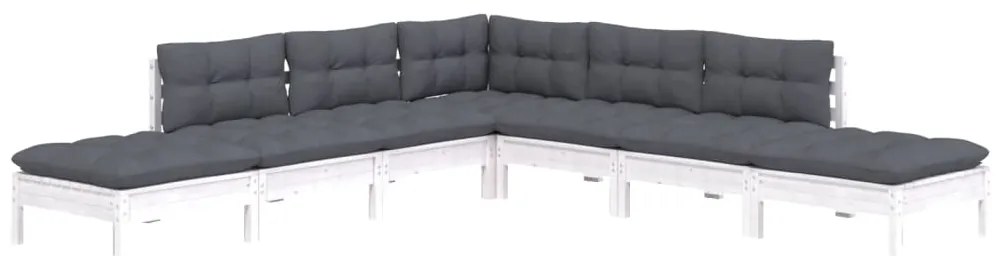 7 pcs conjunto lounge de jardim c/ almofadões pinho branco