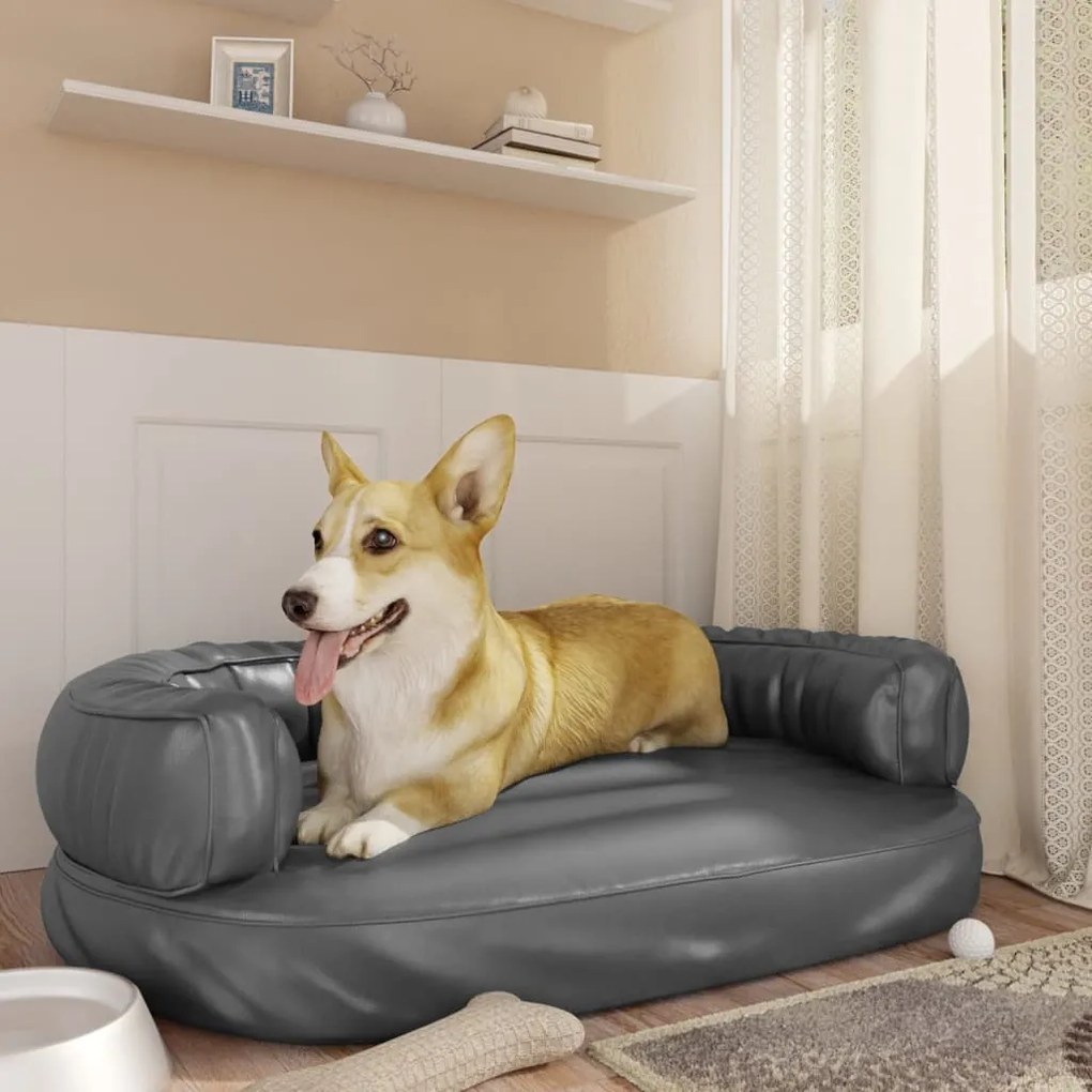 vidaXL Cama p/ cães espuma ergonómico 88x65 cm couro artificial cinza