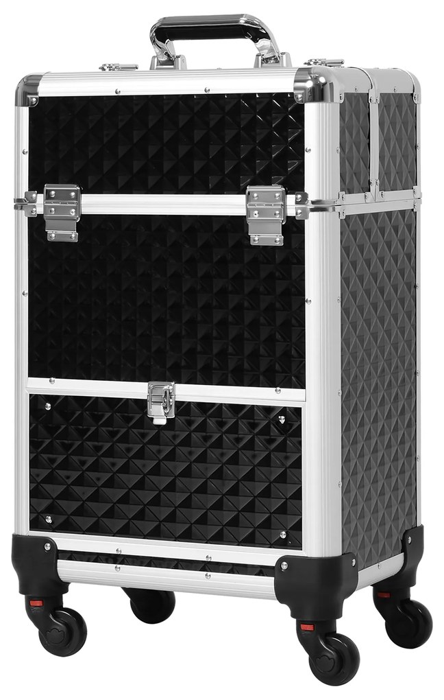 HOMCOM Mala Maquilhagem Profissional Gaveta Rodas Viagem Trabalho Compacta Prática 34x25x62 cm Design Moderno Preto | Aosom Portugal