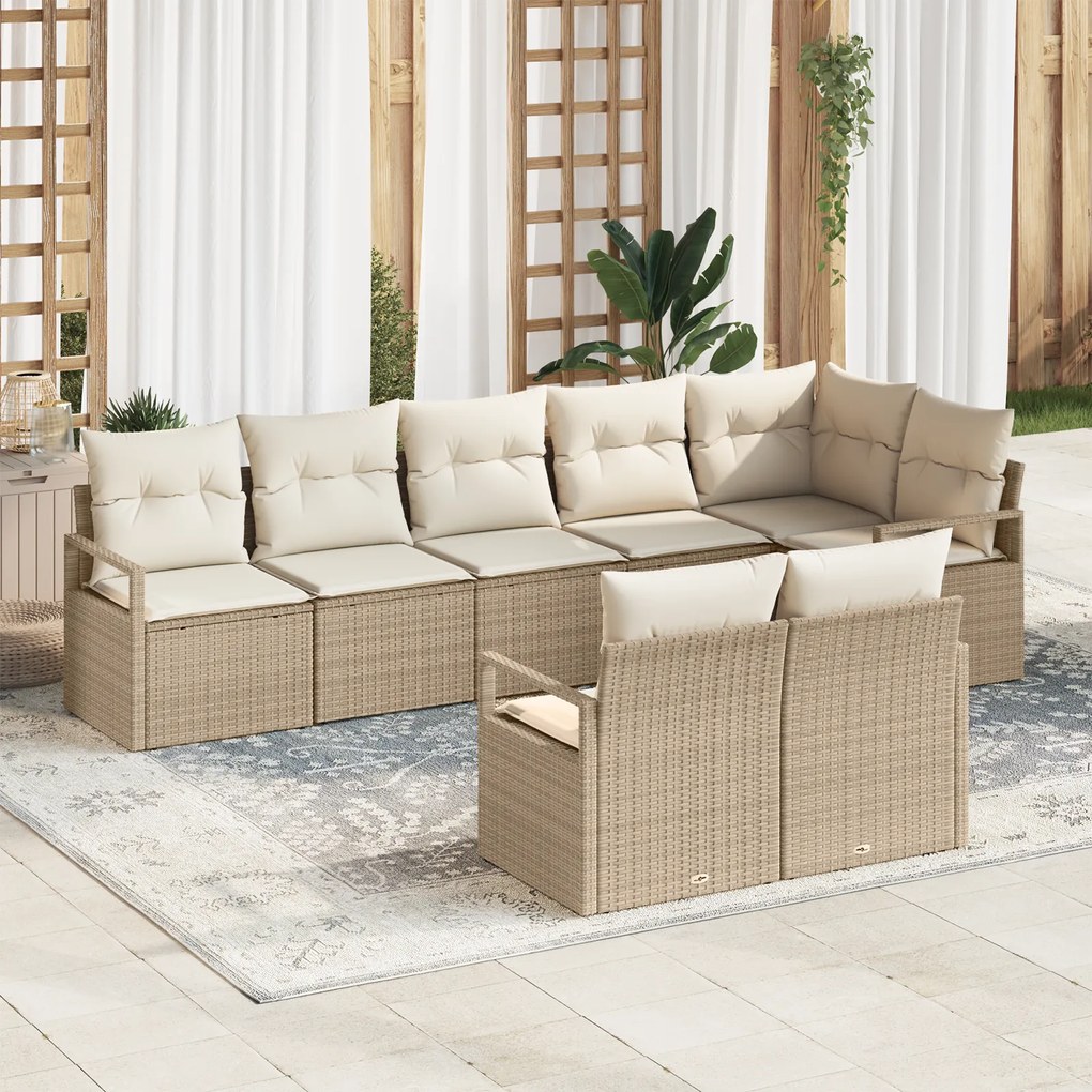 Conjunto de Sofá de Jardim vidaXL de 8 Peças com Almofadas Bege Rattan Polímero
