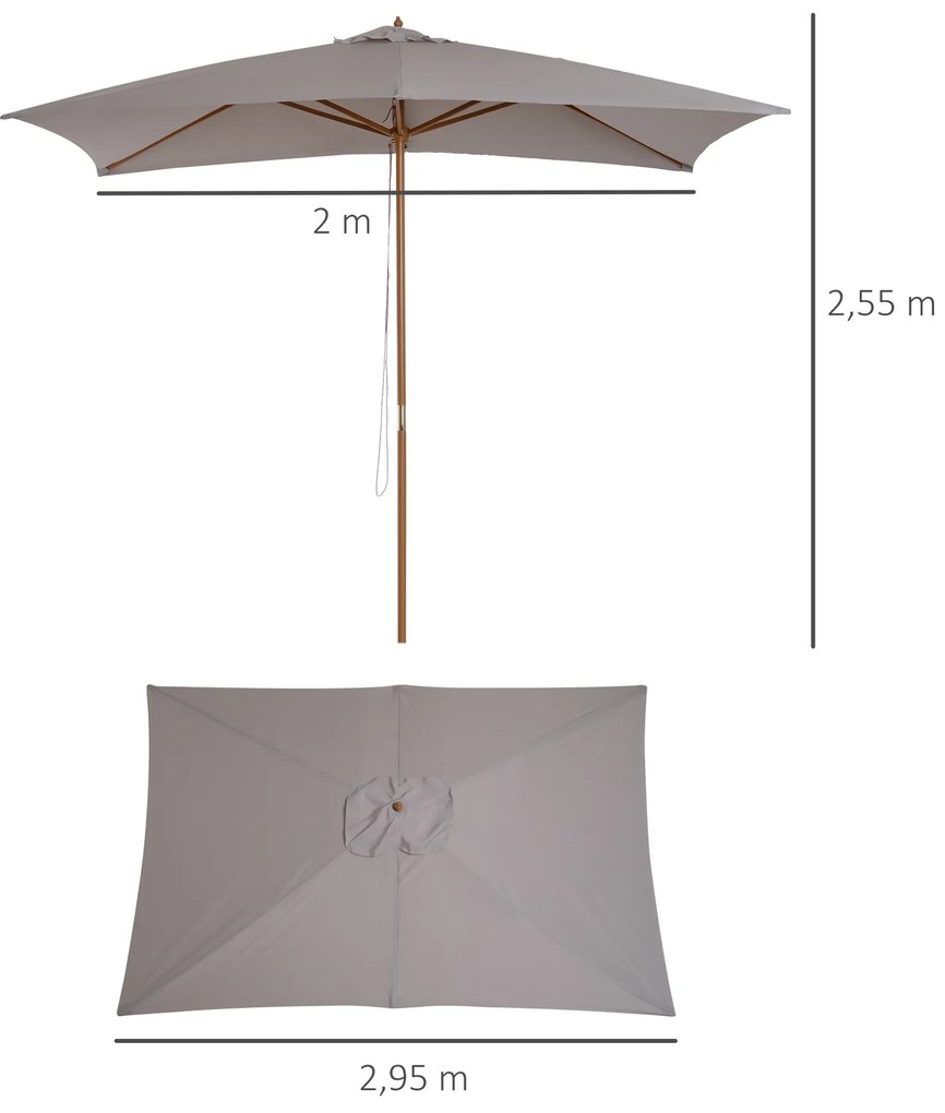 Chapéu de Sol de Jardim com Sistema de Poli Teto Ventilado e Mastro de Madeira para Exterior 2,95x2x2,55m Cinzento