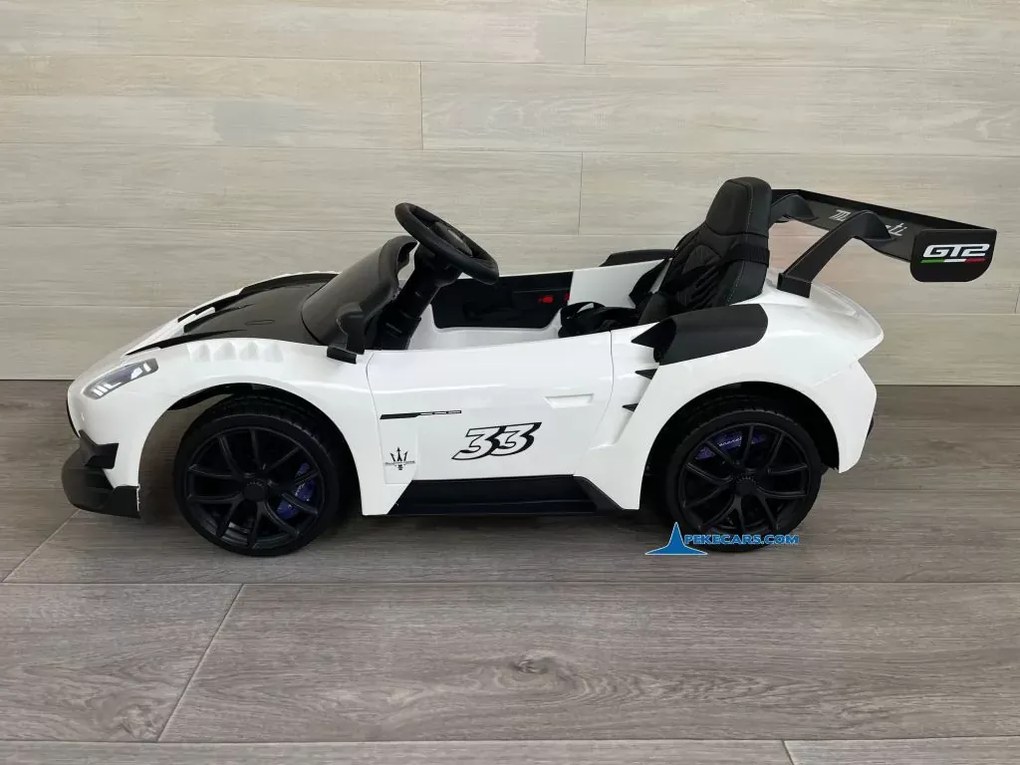 Carro elétrico para crianças Maserati GT2 12V 2.4G, Rodas Borracha, Assento imitação pele Branco