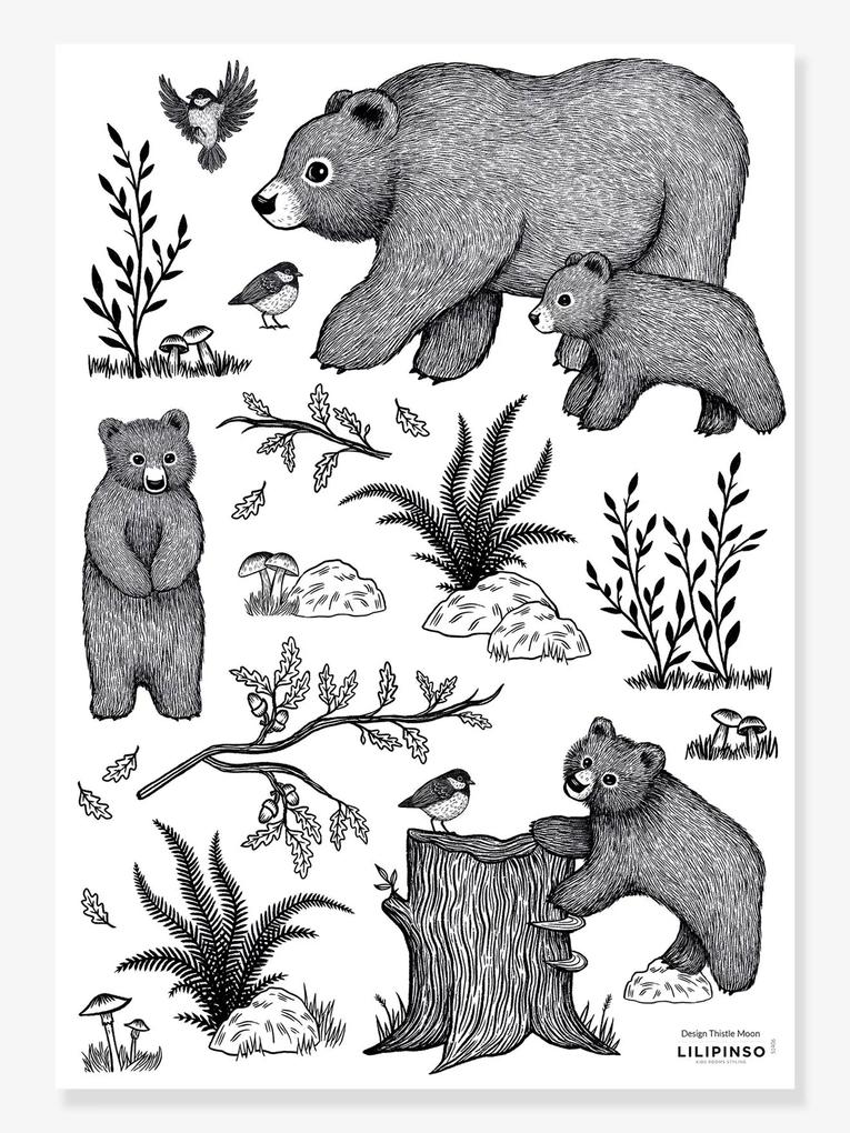 Prancha de autocolantes LILIPINSO - Os Ursos cinzento escuro liso com motiv