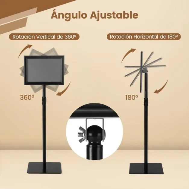Conjunto 2 Suportes para cartazes de alta resistência de pé para interiores e exteriores com base e rotação Preto