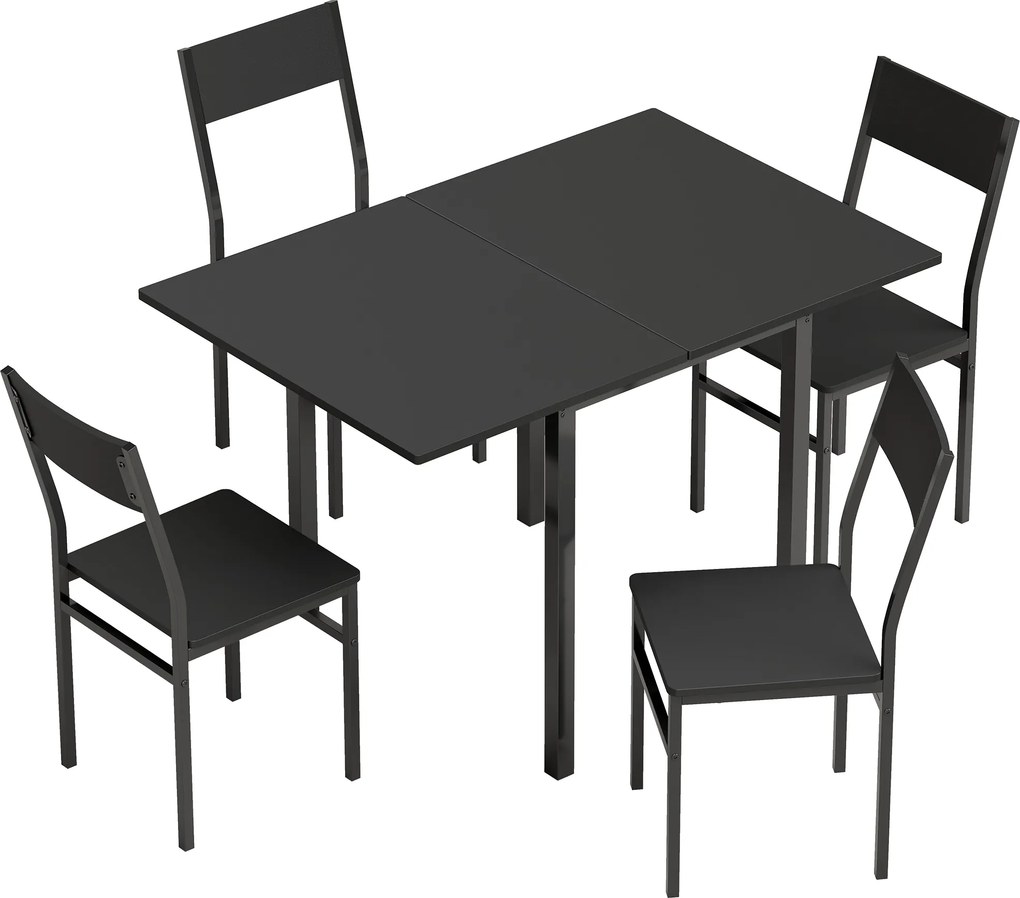 HOMCOM Conjunto de Jantar com Mesa Extensível e Cadeiras Empilháveis, Preto | Aosom Portugal
