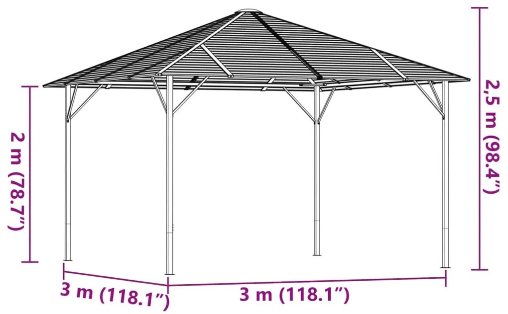 Gazebo com telhado 3x3 m antracite