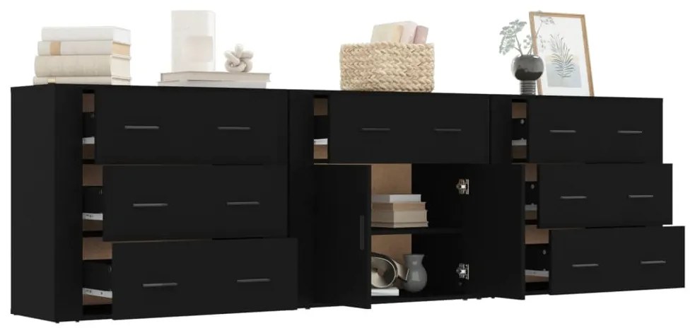 Aparadores 3 pcs derivados de madeira preto