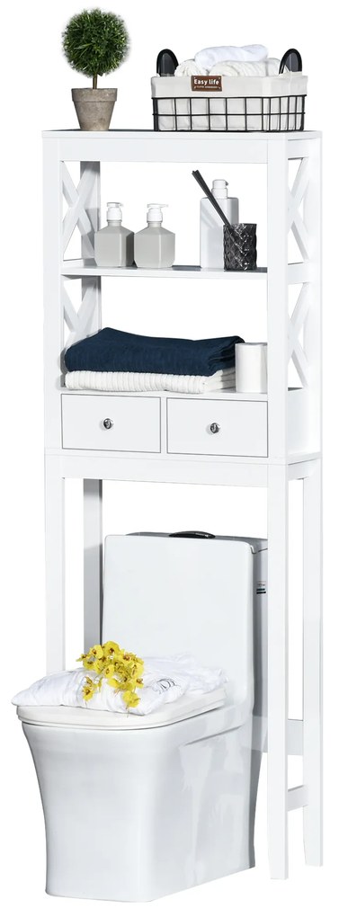 Armário de banheiro com 3 prateleiras e 2 gavetas com dispositivo anti-queda 60x20x165 cm Branco
