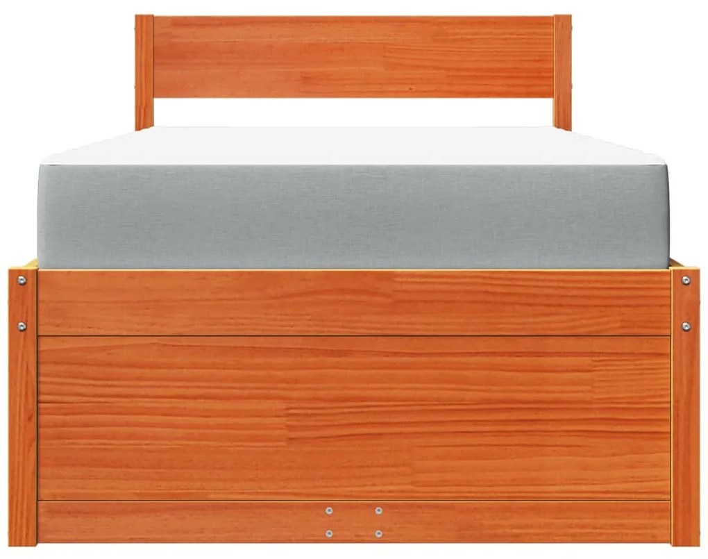 Cama com gavetas e colchão 100x200 cm pinho maciço castanho-mel