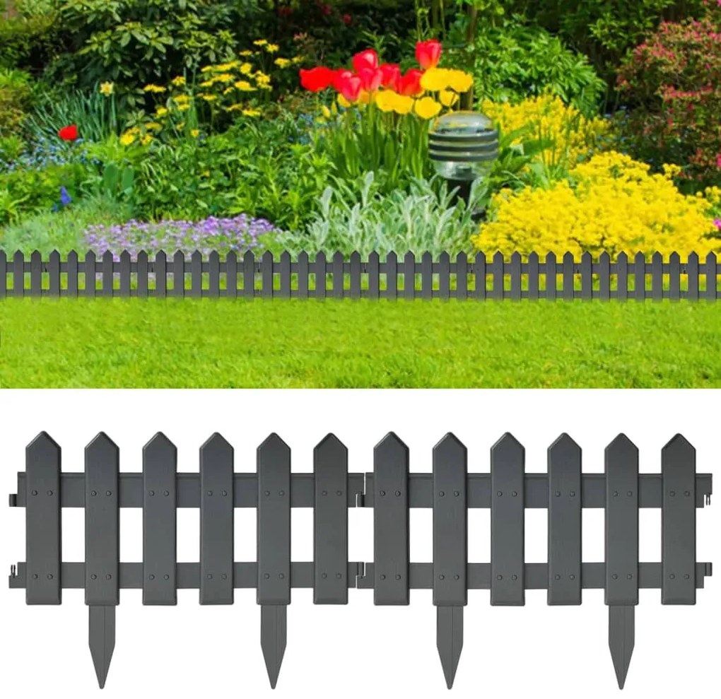 314683 vidaXL Bordas de relvado 25 pcs 10 m PP antracite