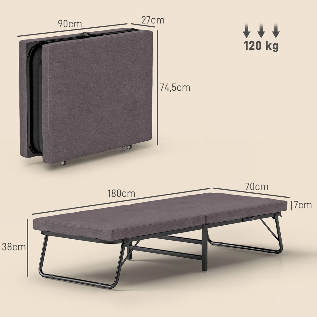 Cama Dobrável 70x180 cm com Colchão de Espuma Cama Dobrável com Encost