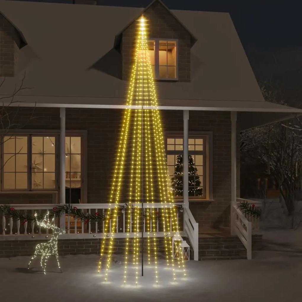 343526 vidaXL Árvore de Natal mastro de bandeira 732 LEDs 500cm branco quente