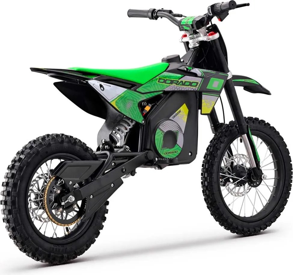 Mini moto elétrica para crianças velocidade até 38 km/h aprox. C/Limitador 1600W DORADO PD7 14/12" Verde