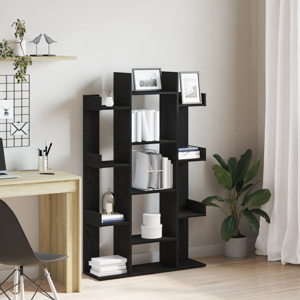 Estante de Livros vidaXL Preta em Carvalho 86x25,5x140 cm em Madeira de Engenharia