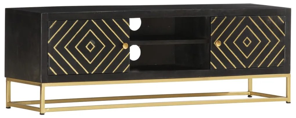 Móvel de TV 120x30x40 cm mangueira maciça preto e dourado