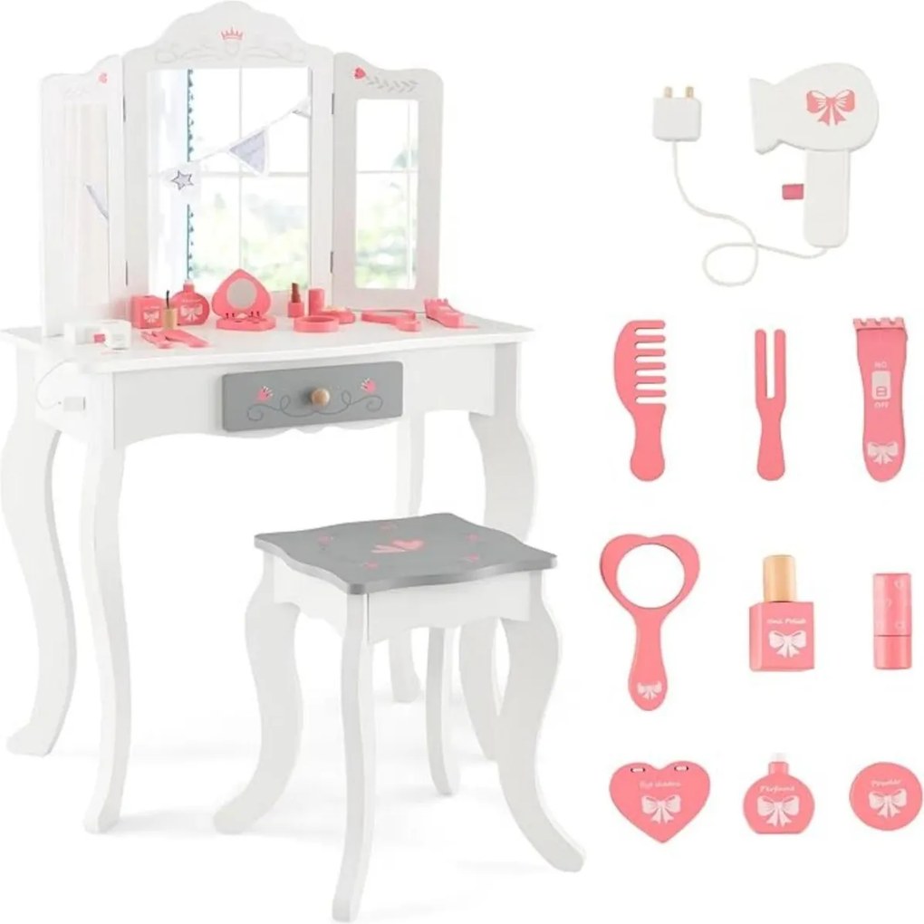 Toucador Infantil 2 em 1 "Aurora" - Mesa de Maquilhagem com Espelho Re
