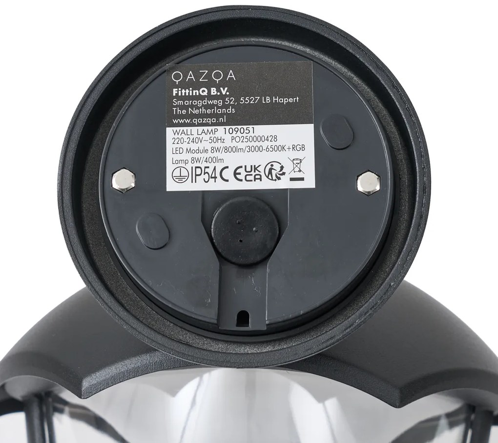 Candeeiro de Parede Inteligente para Exterior Preto com Vidro Transparente Incl. LED IP54 - Classica