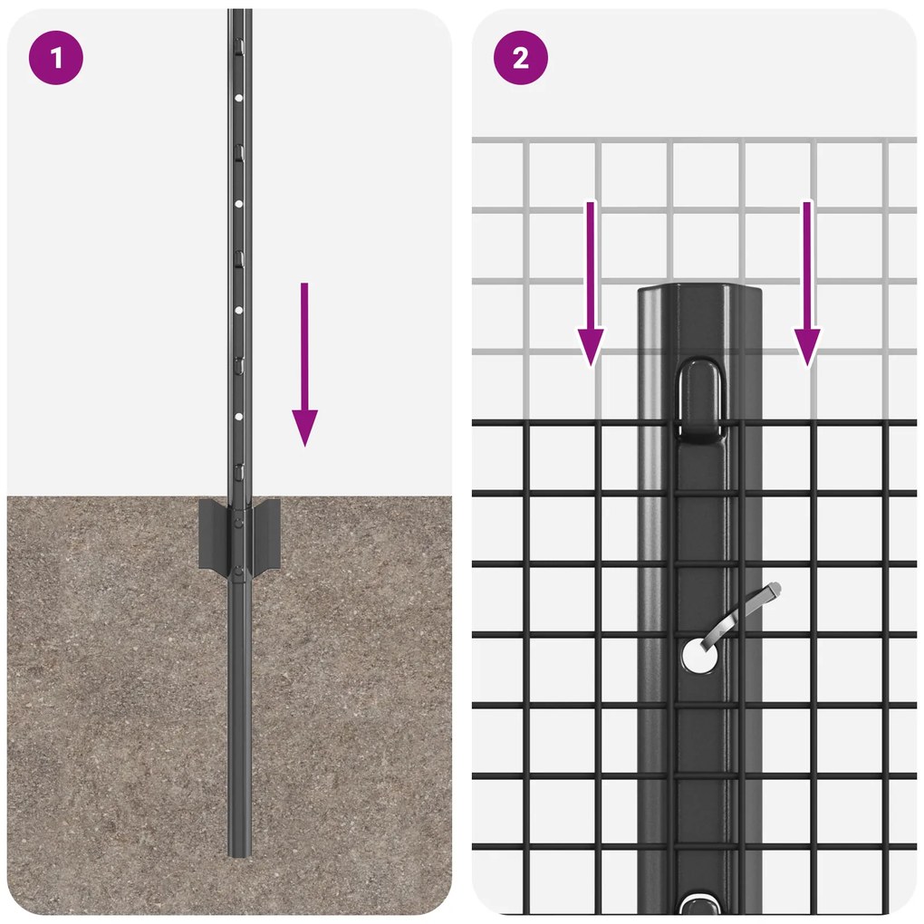 Cerca de Fio Soldado com 44 Postes U Cinza 0,8x100 m Aço