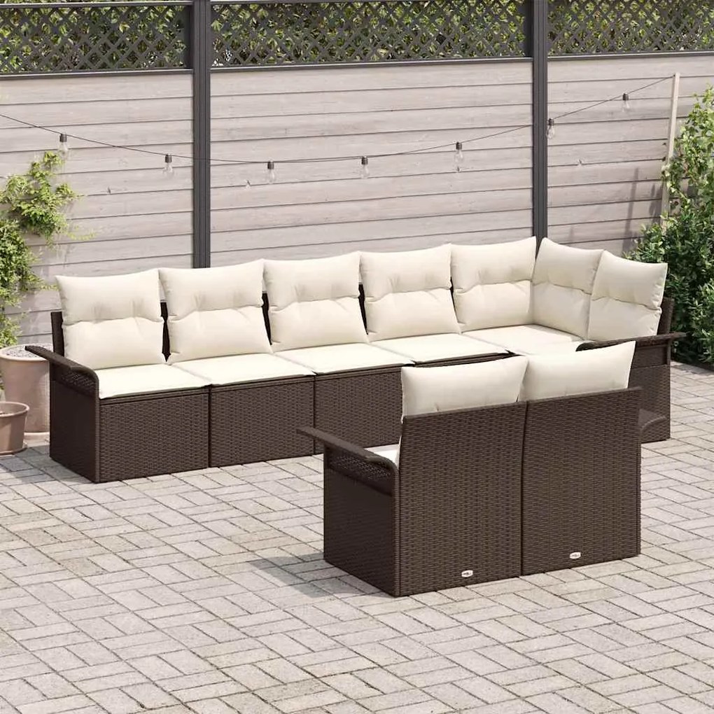 Conjunto de Sofá de Jardim vidaXL de 8 peças com Almofadas de Rattan P