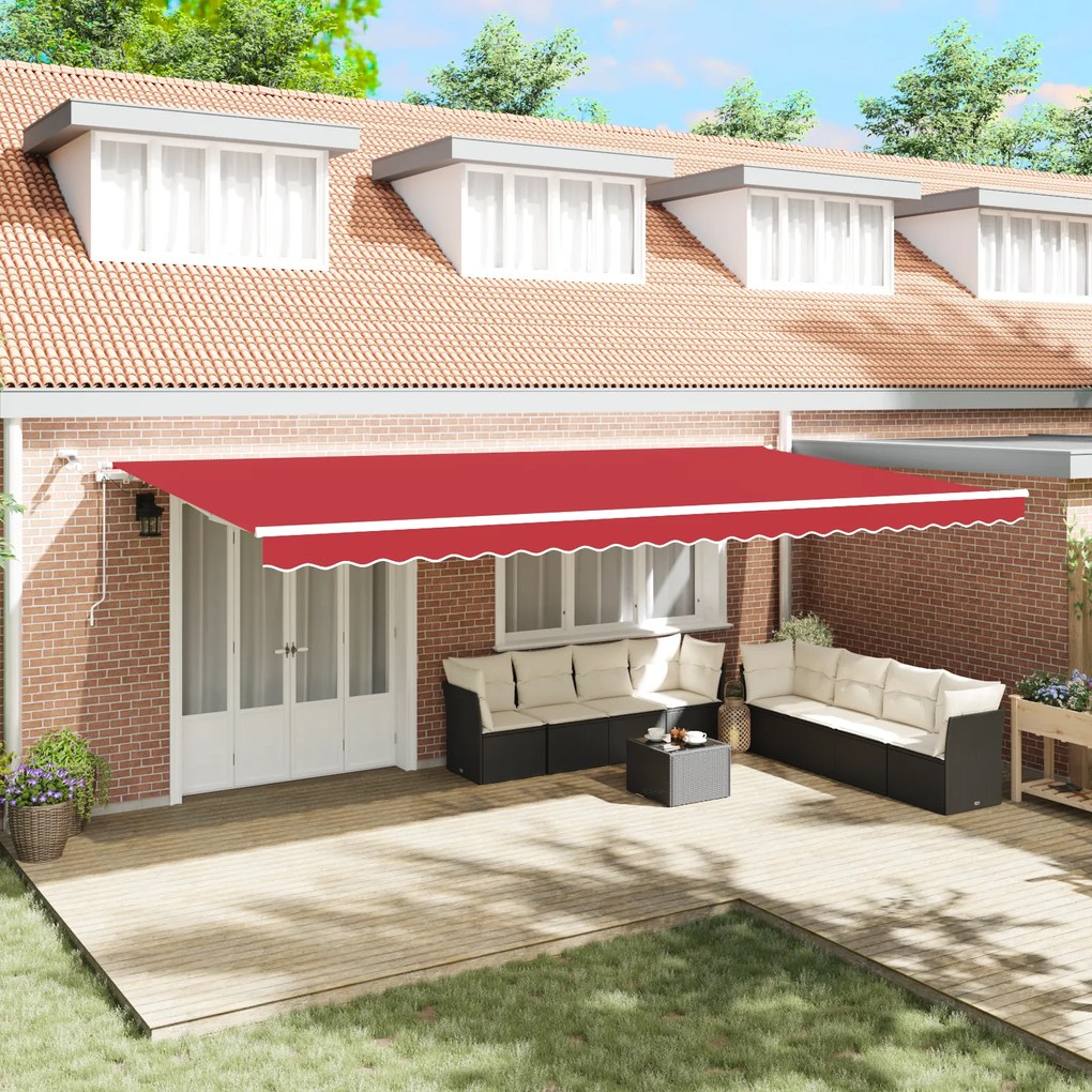 vidaXL Toldo Retrátil Automático com LED Vermelho 600x300 cm