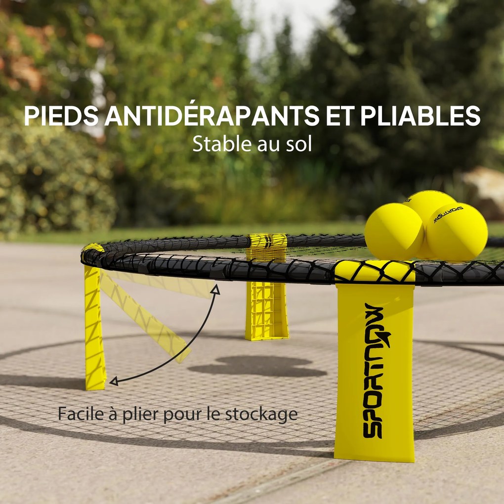 Conjunto de Mini Voleibol de Praia com 3 Bolas, 92 x 92 x 20 cm, Estrutura Dobrável, Amarelo
