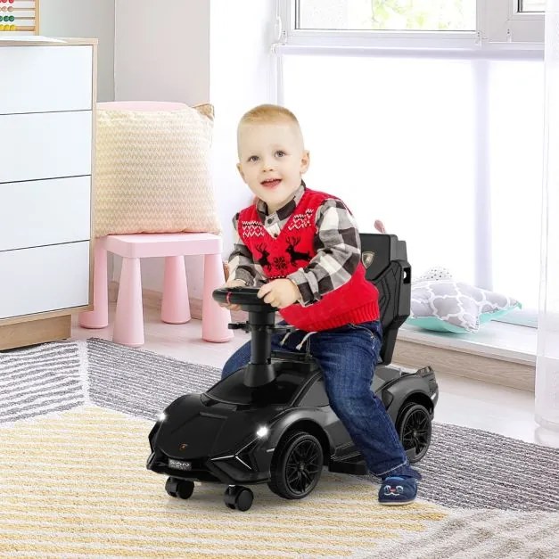 Carrinho de bebé deslizante 3 em 1 com corrimão e guiador amovíveis Música e faróis Rodas Carrinho de bebé Preto