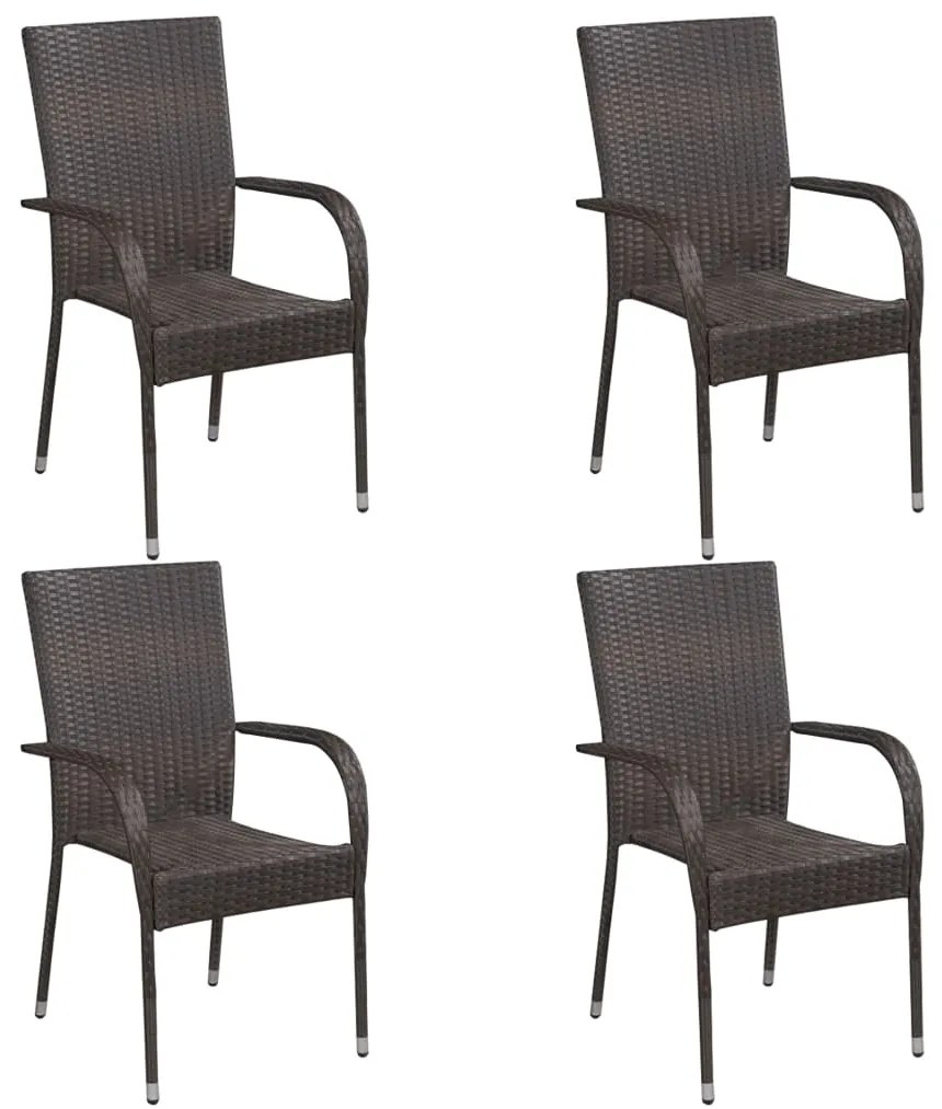 5 pcs conjunto de jantar para jardim vime PE castanho