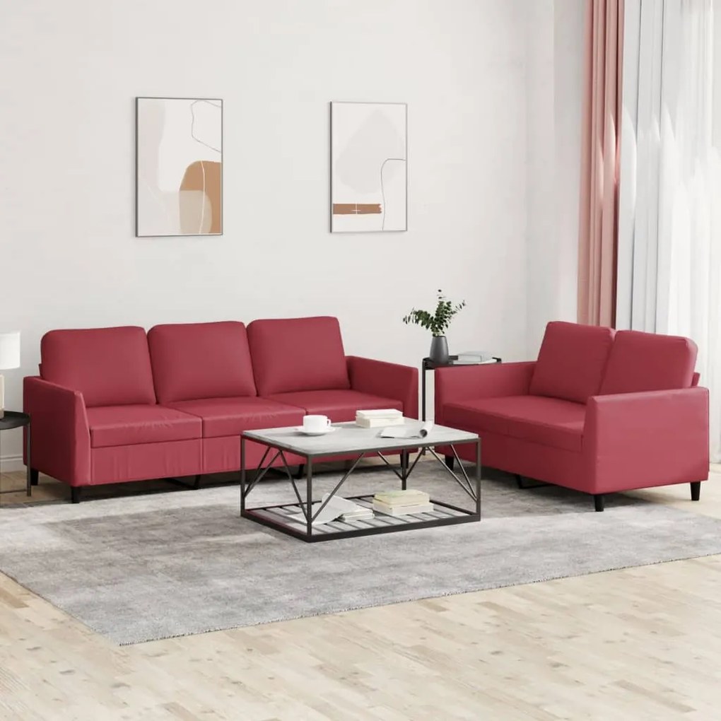 3201763 vidaXL 2 pcs conjunto sofás c/ almofadões couro artif. vermelho tinto