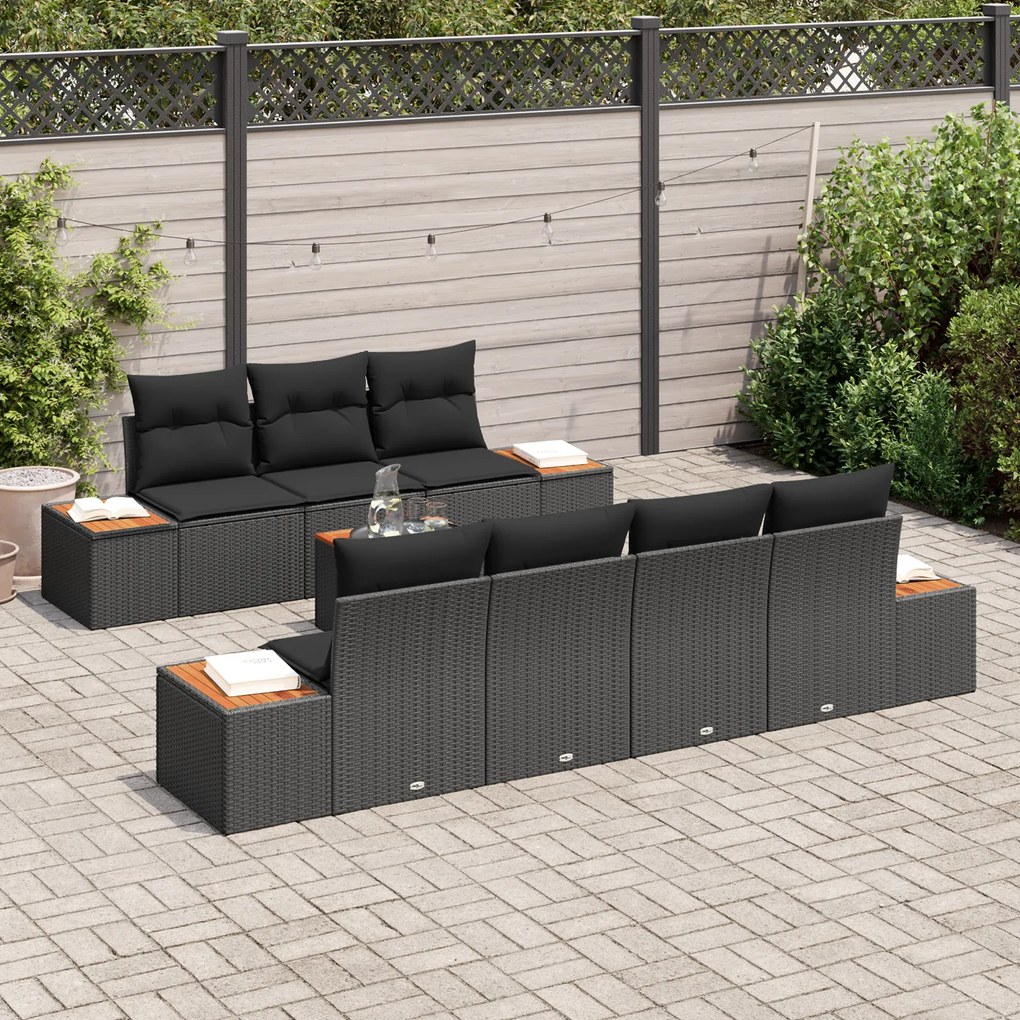 Conjunto de Sofá de Jardim vidaXL de 8 Peças com Almofadas Preto Ratta