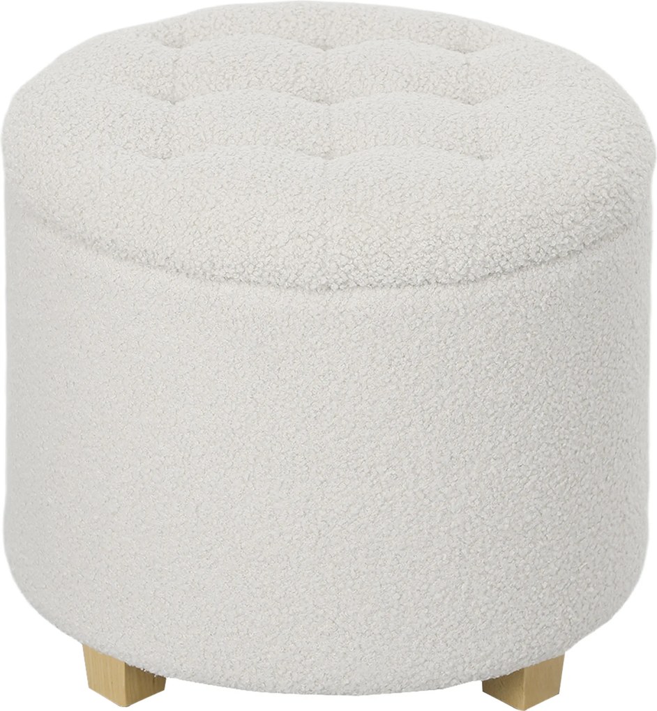 HOMCOM Puff de Armazenamento Banco de Armazenamento Redondo 40,5L 45x45x41 cm Estofado em Borreguito Banco Apoia-Pés Branco | Aosom Portugal