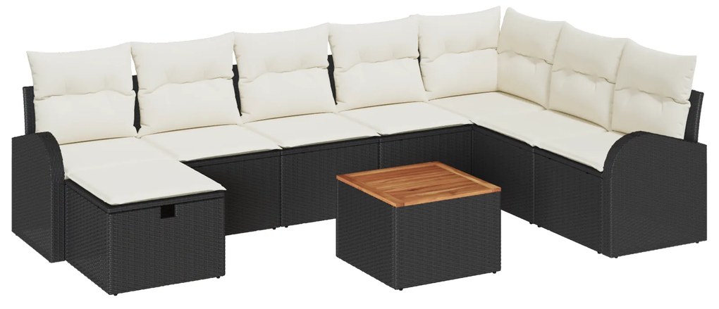 Conjunto de Sofá para Jardim com 9 Peças e Almofadas em Rattan Poliést
