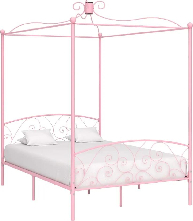 Estrutura de cama com dossel 120x200 cm metal cor-de-rosa