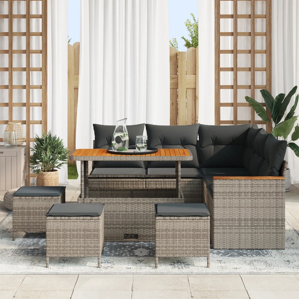 Conjunto de Sofá de Jardim com Almofadas 9 Peças Cinza Vime Polipropil