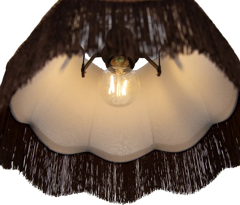 Candeeiro pendente preto com ficha e abajur castanho com interior branco 31,5cm - Cavalux
