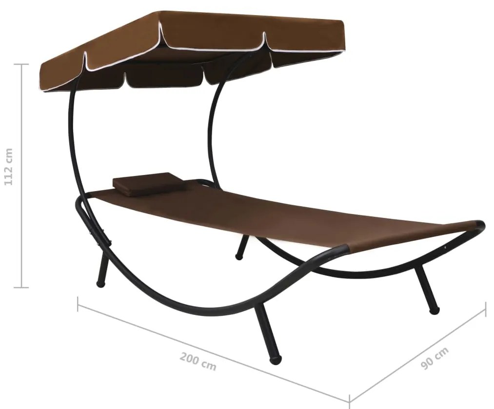 Espreguiçadeira com toldo e almofada castanho
