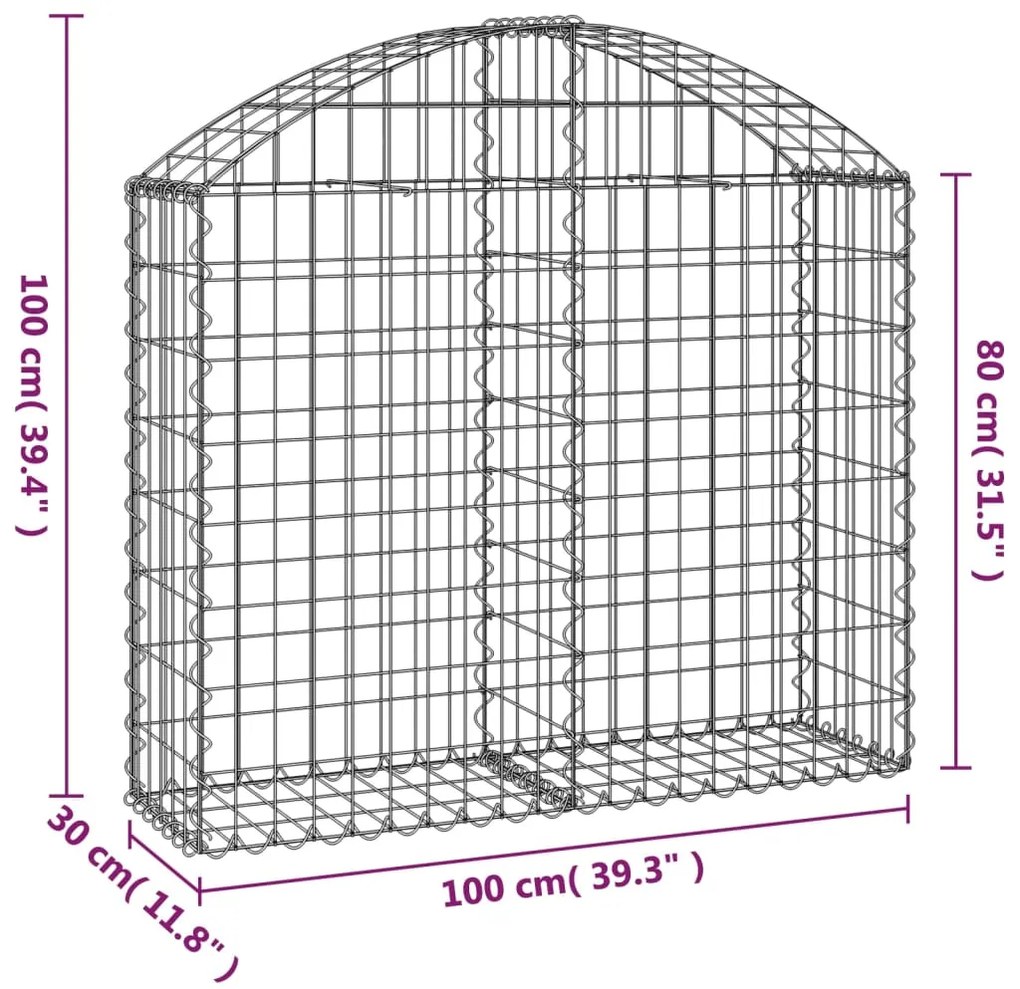 Cesto gabião arqueado 100x30x80/100 cm ferro galvanizado