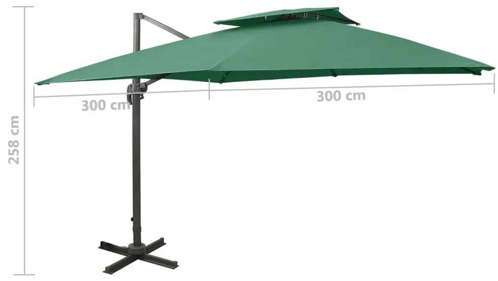 Guarda-sol de jardim cantilever c/ toldo duplo 300x300 cm verde