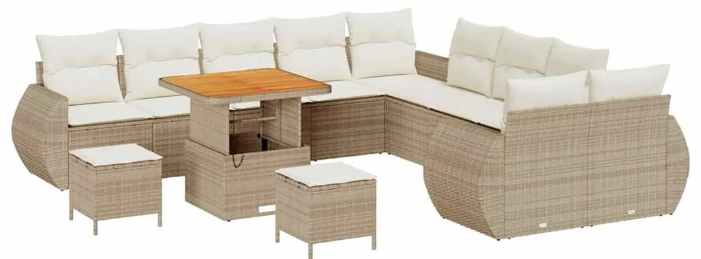 Conjunto de Sofá de Jardim vidaXL de 13 Peças com Almofadas Bege Ratta