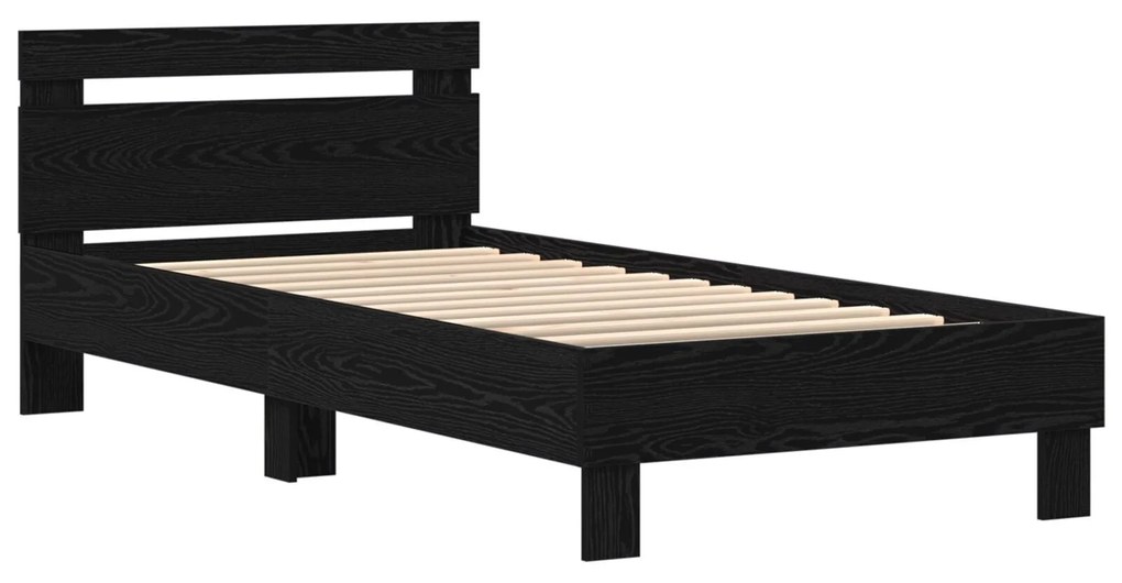 Estrutura de Cama com Luzes LED Carvalho Preto 90x190 cm Madeira Engen