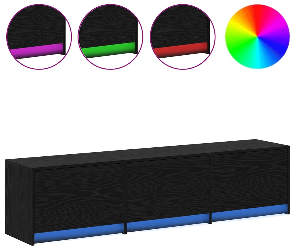 Armário de TV com LED Carvalho Preto 162.5x34x40 cm Madeira Engenheira