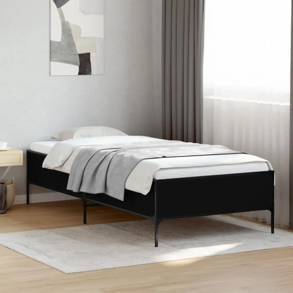 Estrutura de cama 75x190 cm derivados de madeira e metal preto