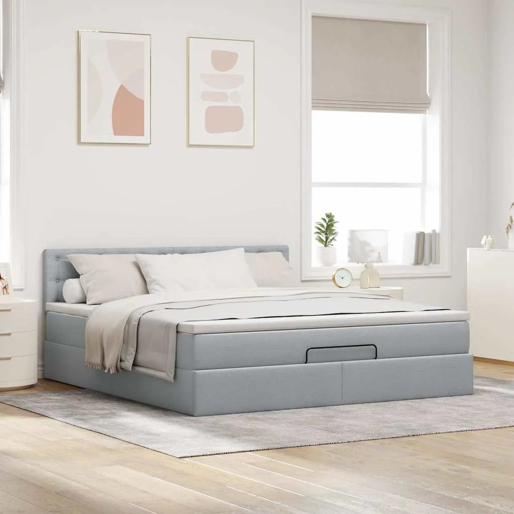Cama otomana com colchão 160x200 cm tecido cinzento claro