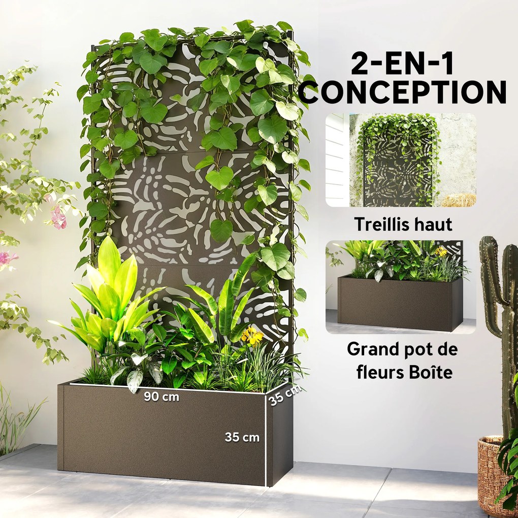 Floreira com treliça 90 x 35 x 180 cm, floreira com proteção contra olhares curiosos, para plantas trepadeiras, metal, preta