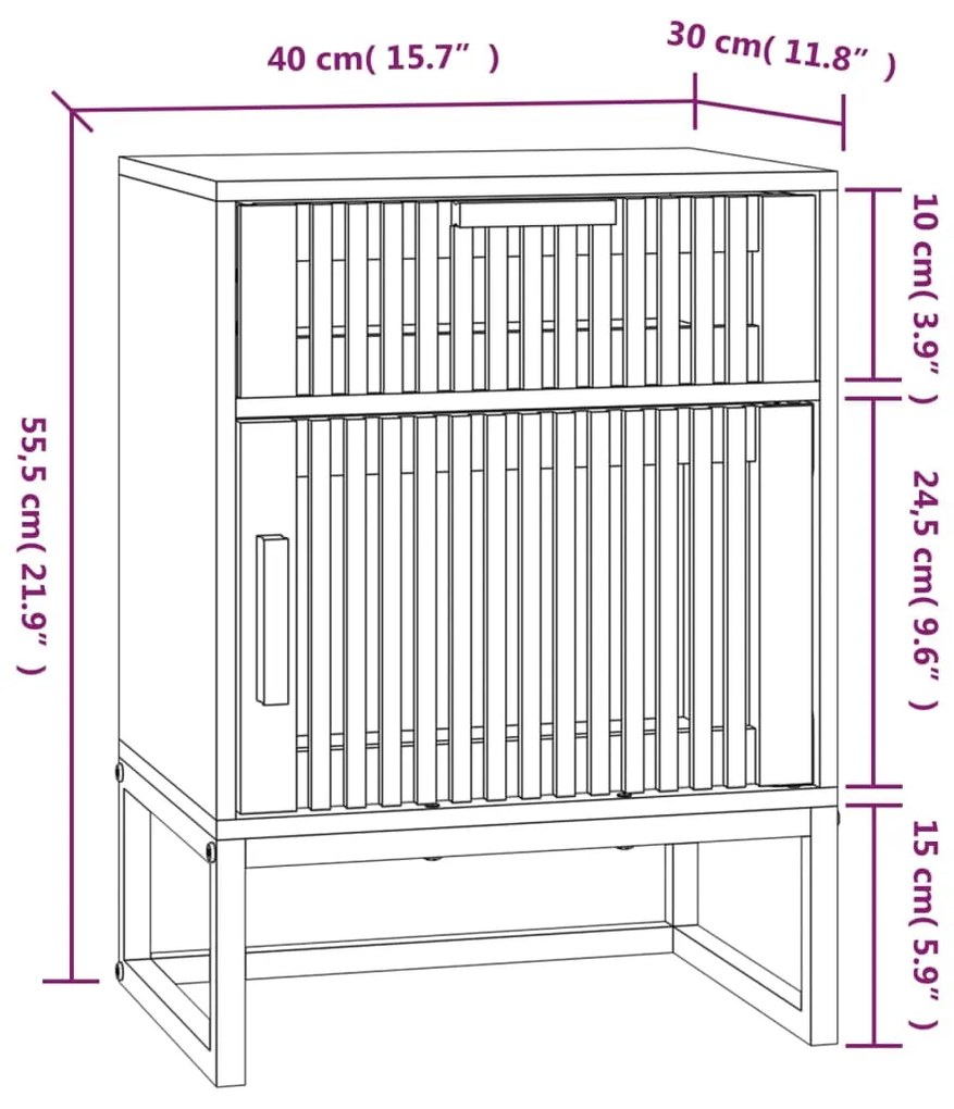 Mesa de cabeceira 40x30x55,5 cm derivados madeira/ferro branco