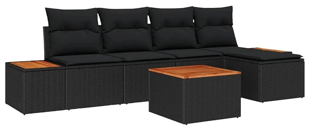 Conjunto de Sofás de Jardim com 6 Peças e Almofadas Pretas em Poliratt