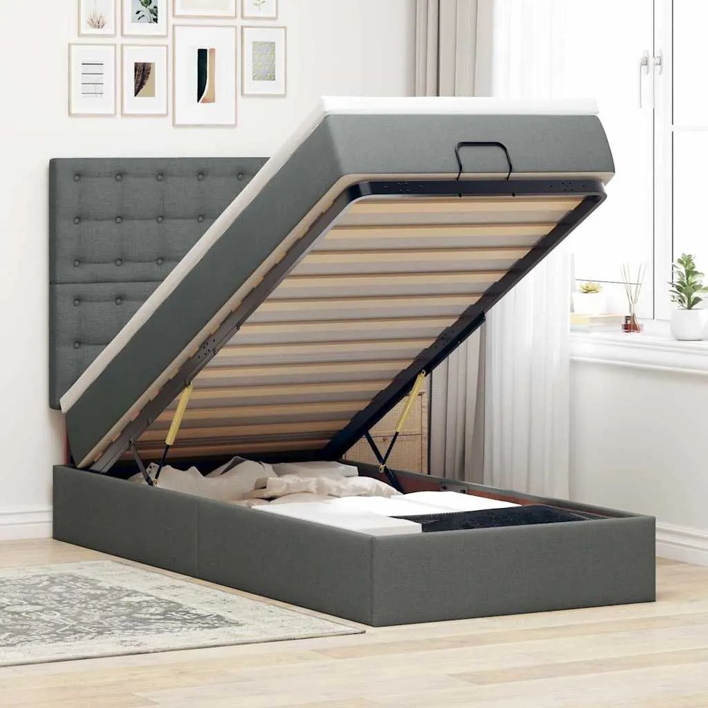 vidaXL Cama Otomana com colchão &amp; LEDs 80x200cm tecido cinza-escuro