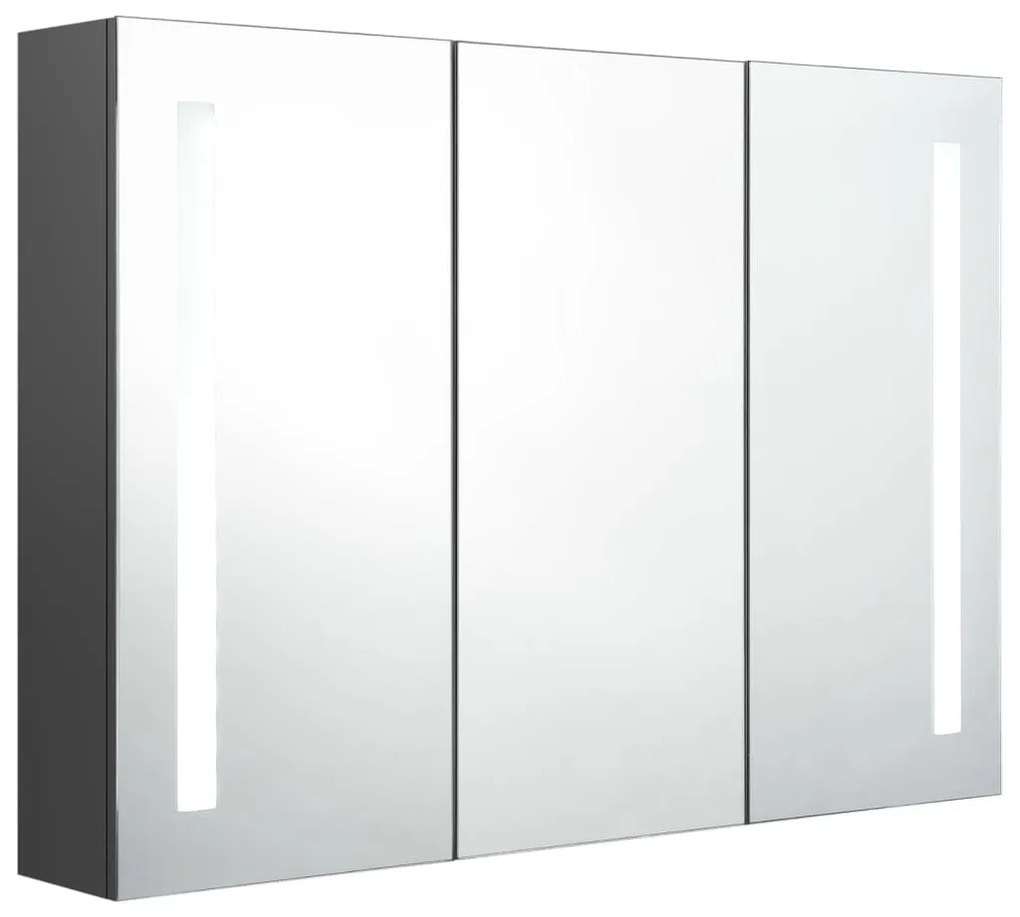 Armário espelhado p/ casa de banho com LED 89x14x62 cm cinzento
