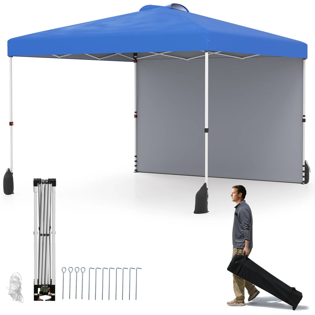 Tenda dobrável de 10 x 10 pés com 1 parede lateral e bolsa com rodas - cinza