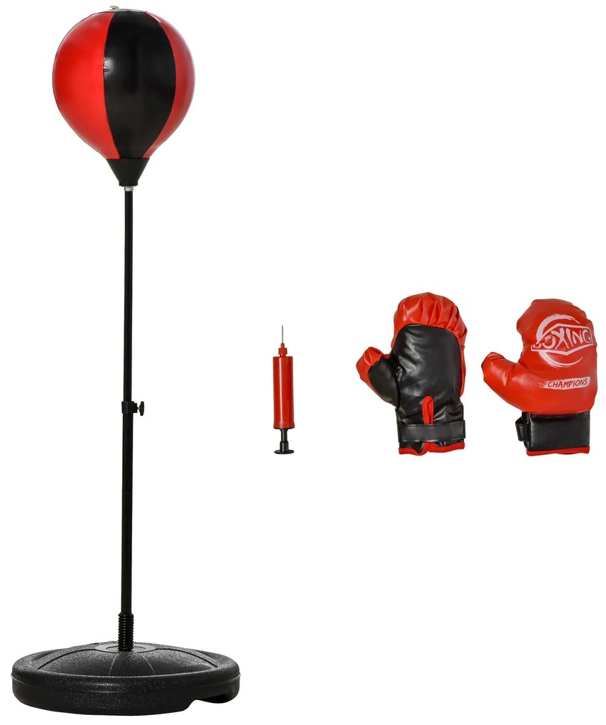 HOMCOM Punching Ball de Boxe para Crianças de +3 Anos com Altura Ajustável Luvas e Inflador Base 33x33x73-109cm Preto e Vermelho | Aosom Portugal